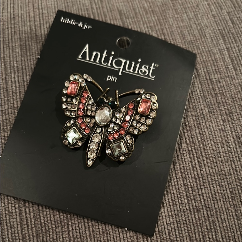 Hildie & Jo Antiquist Butterfly Moth Rhinestone Brooch NWT